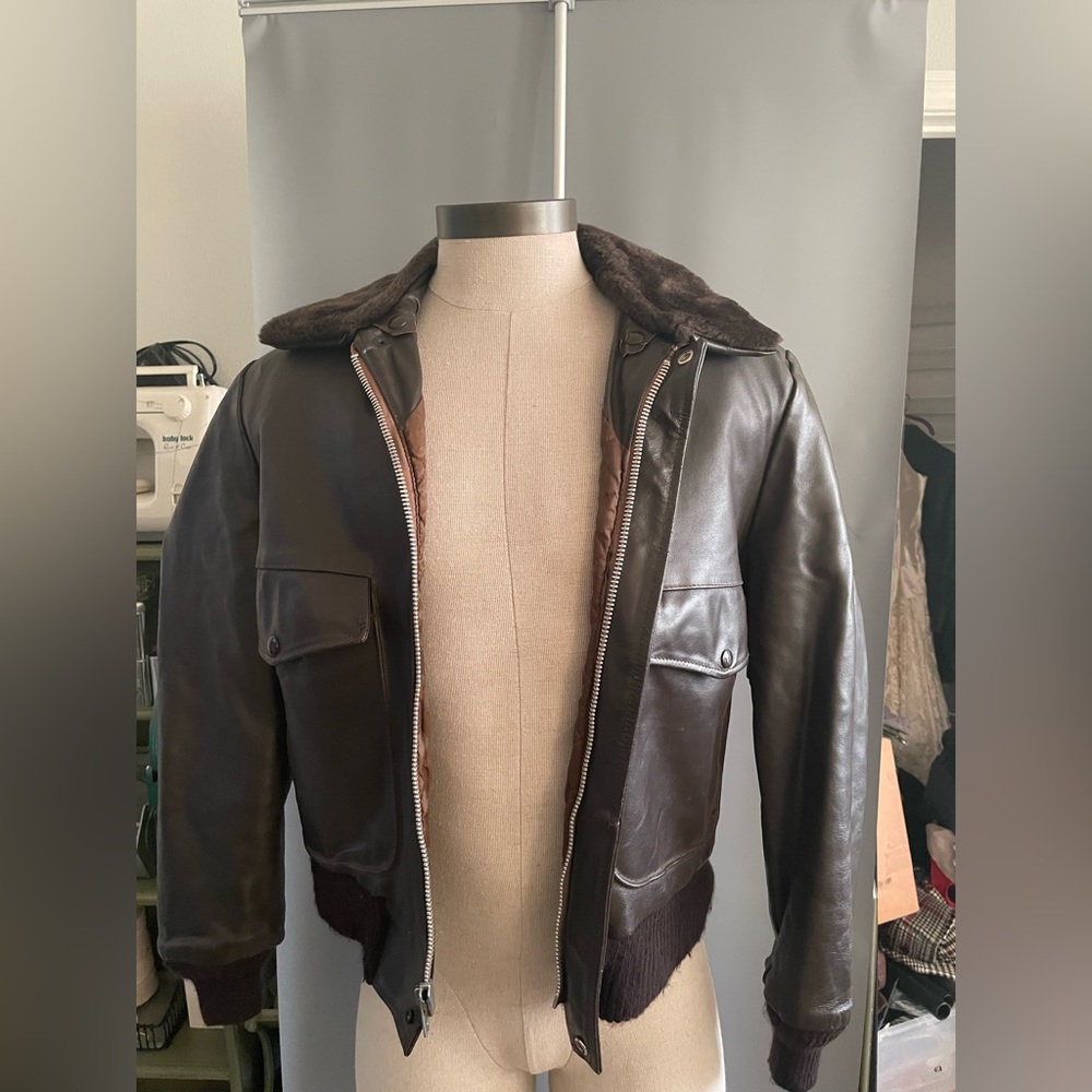 Vintage 80s Leather Shop Bomber Jacket